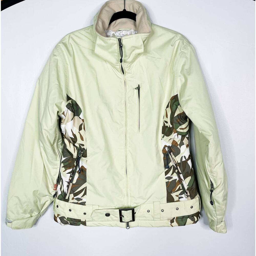 e408 Womens Medium M Pale Green Vixen Ski Jacket Snowboarding Floral Camo Print